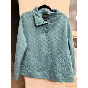 MODERN CANVAS Quilted Snap Neck Pullover Sweatshirt Teal Blue XXL Women